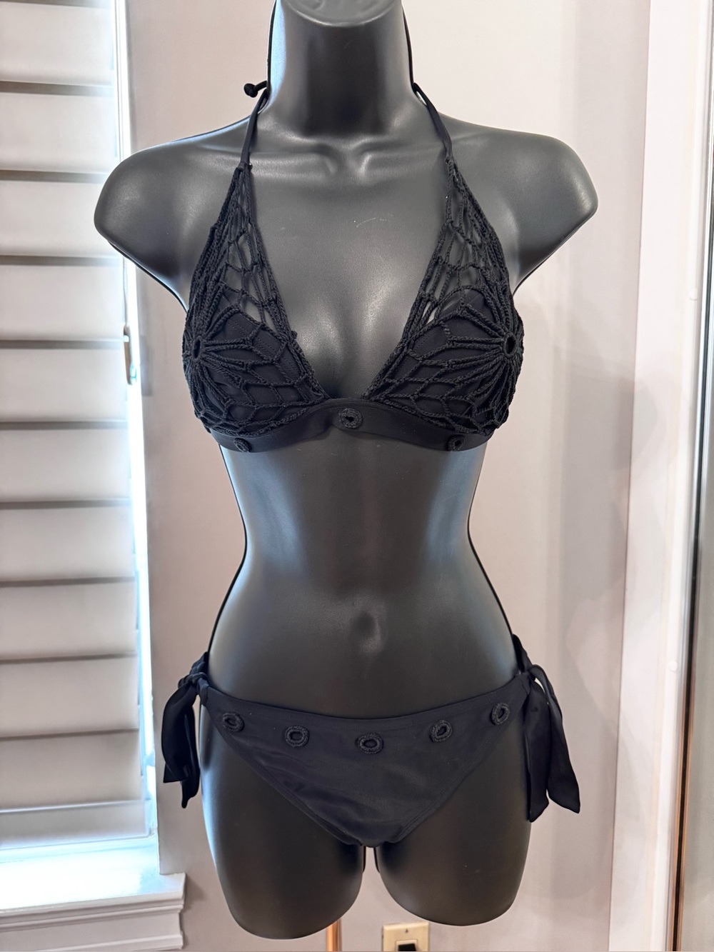 Aguaclara Bikini Crochet Overlay  Triangle Top And Bottom Large